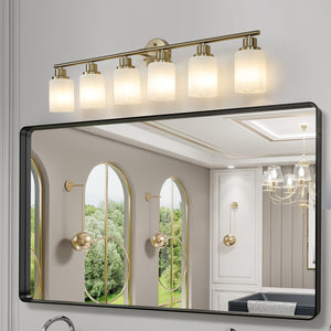 English Elm 39" Modern 6-Light Vanity Wall Sconce - Elegant Golden Finish & Frosted Glass For Stylish Lighting W2312P374815