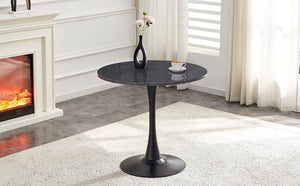 English Elm Round Faux Marble Tulip Pedestal Dining Table Mid Century Modern for Small Bistro Spaces Black+Gery W2920P405346