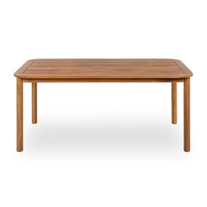 English Elm Modern Solid Acacia Wood Dining Table Seats Six with Cylindrical Legs Indoor Outdoor N776P381093T