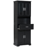 English Elm Tall Bathroom Cabinet With Four Doors, Large Storage Space Open Shelve, Upper Storage Cabinet, Black