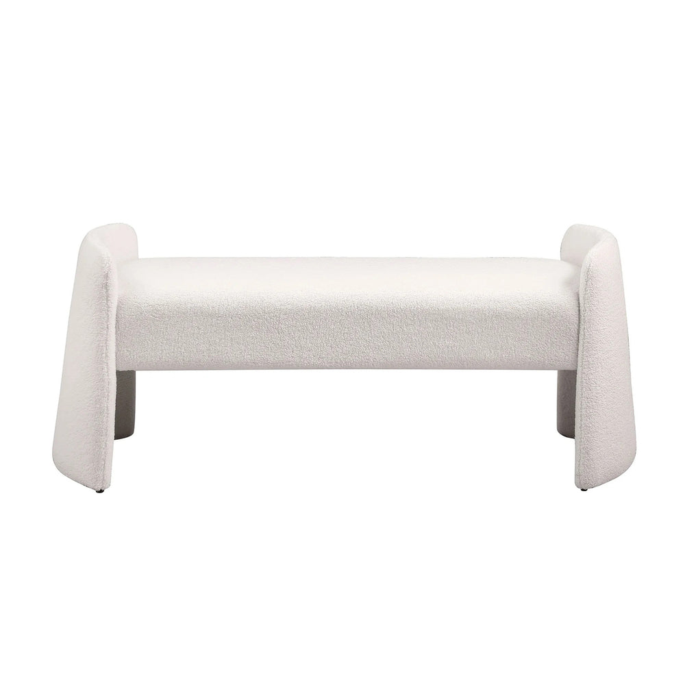 English Elm Velvet Bouclé Upholstered Accent Bench with Padded Foam Seat, Rounded Arm Supports in Ivory Elegance B016P381263