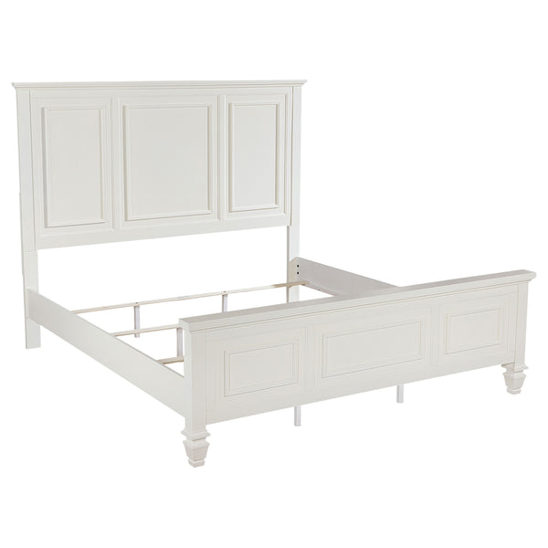 English Elm Chelema Cream White Eastern King Wood Panel Bed with Carved High Headboard and Elegant Accents B062S01322