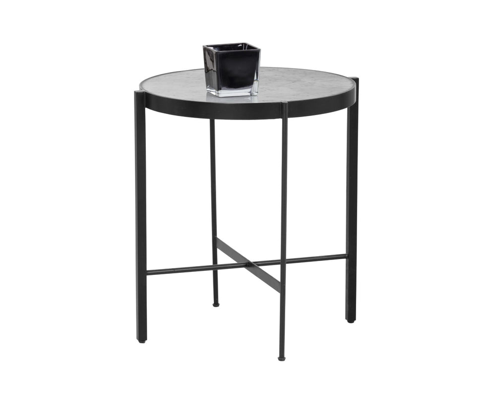 Sunpan WILLEM End Table - Stylish White Carrara Marble Top with Sleek Black Metal Frame for Modern Living 104133