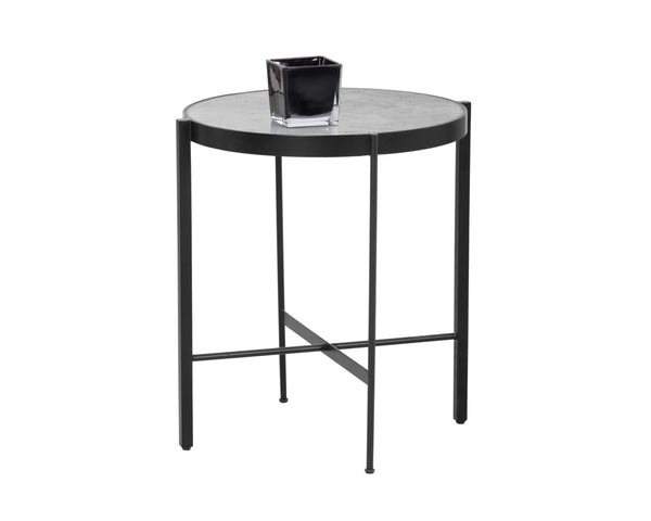 Sunpan WILLEM End Table - Stylish White Carrara Marble Top with Sleek Black Metal Frame for Modern Living 104133