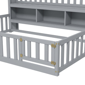 English Elm Twinhouse-sf-gy Solid Wood House Frame Floor Bed for Kids Cozy Low Profile W308P292335