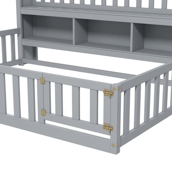 English Elm Twinhouse-sf-gy Solid Wood House Frame Floor Bed for Kids Cozy Low Profile W308P292335