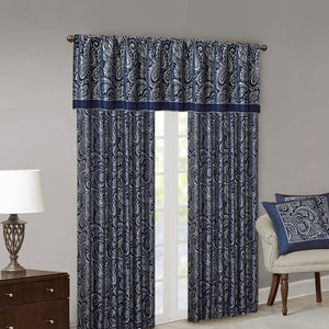 English Elm Jacquard Aubrey Window Curtain Pair with Paisley Weave, Faux Silk Piping, OEKO-TEX Certified Elegance Navy 3.05 L x 10.24 W x 11.42 H B03598176