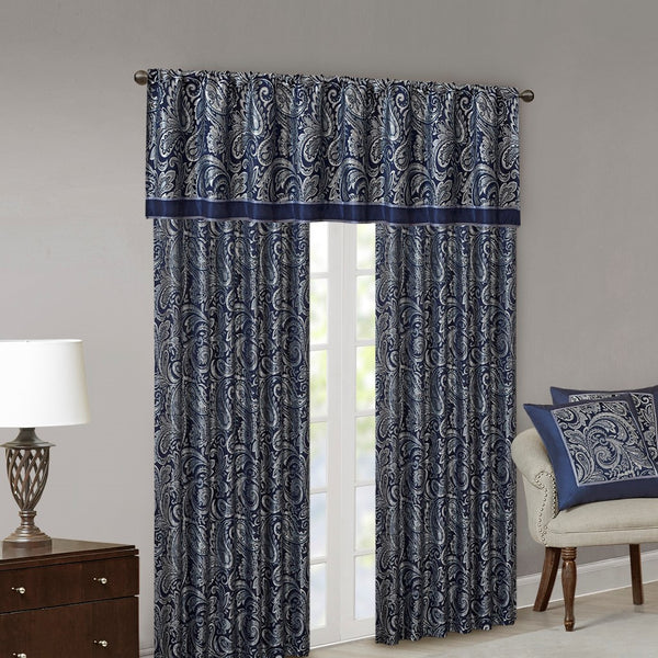 English Elm Jacquard Aubrey Window Curtain Pair with Paisley Weave, Faux Silk Piping, OEKO-TEX Certified Elegance Navy 3.05 L x 10.24 W x 11.42 H B03598176