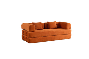 English Elm Convertible Sleeper Sofa Bed Corduroy 4-in-1 Folding Floor Couch with 35D Sponge Support and No-Assembly Orange W3434P378559