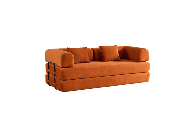 English Elm Convertible Sleeper Sofa Bed Corduroy 4-in-1 Folding Floor Couch with 35D Sponge Support and No-Assembly Orange W3434P378559