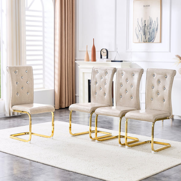 English Elm Set of 2 Glam Faux Alligator Pvc Dining Chairs with Crystal Buckle Bow Legs Beige W3875P371038