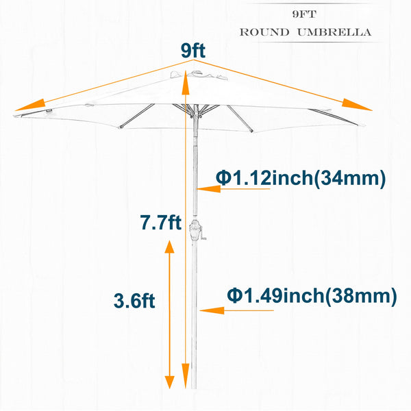 English Elm 9ft Outdoor Patio Umbrella Hexagonal Canopy Uv Resistant Tilt Vented Resort Style Pattern + Blue W656P242106