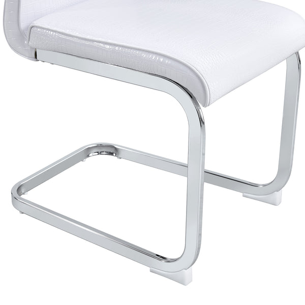 English Elm Set of 2 Glam Faux Alligator Pvc Dining Chairs with Crystal Buckle Bow Legs White W3875P371061