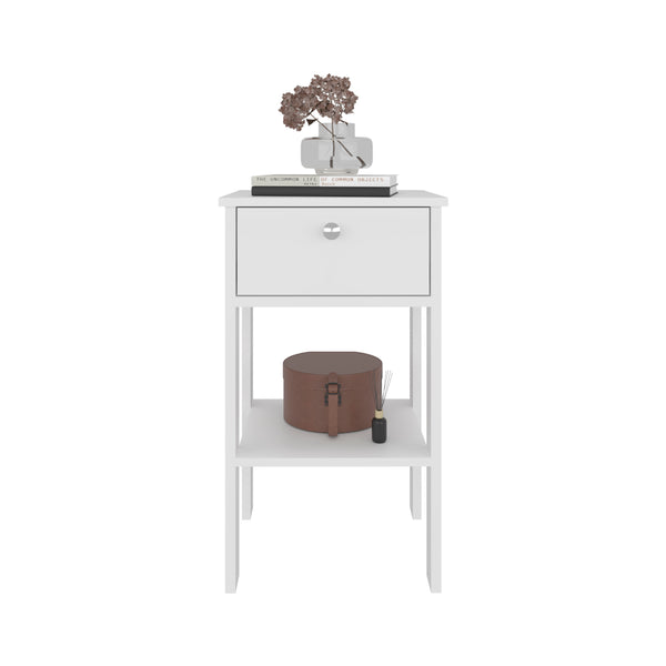 English Elm Shongopovi Modern One Drawer Nightstand with Open Shelf, Scratch-Resistant Surface, Compact Bedroom Storage White 31.89 L x 20.48 W x 3.94 H B128P375275