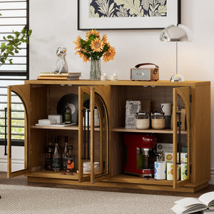 English Elm Trexm Arched Glass Door Buffet Sideboard Oak Veneer Storage Cabinet for Dining Room Natural Wood XW000021AAE-2026