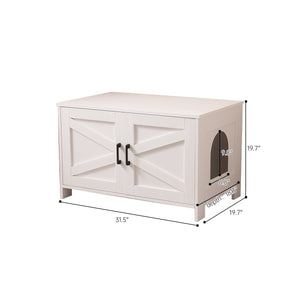English Elm Cat Litter Box Enclosure with Barn Door Hidden Litter Box Furniture End Table Dual Cabinet Storage White W3008P235397