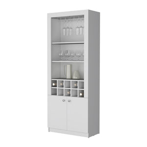 English Elm Clover Bar Cabinet with Wine Rack and Three Shelves, Tall Storage Cupboard with Doors for Entertaining White 53.94 L x 33.86 W x 5.12 H B128P189933