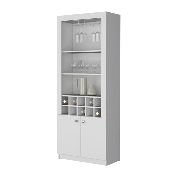 English Elm Clover Bar Cabinet with Wine Rack and Three Shelves, Tall Storage Cupboard with Doors for Entertaining White 53.94 L x 33.86 W x 5.12 H B128P189933