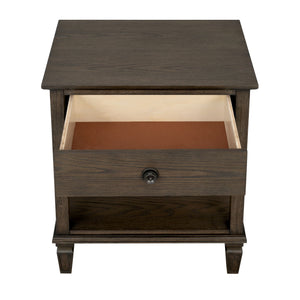 English Elm Victoria Aged Oak Nightstand with Solid Wood Legs, Wire-Brushed Veneer, Drawer & Open Shelf Brown 27 L x 22.75 W x 27.63 H B035P341164