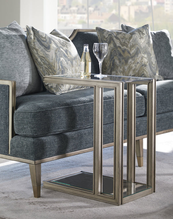 A.R.T. Furniture Cove Accent Table: Glamorous Transitional Design With Tempered Glass Top And Elegant Cork Shelf Grey Rubberwood Solids,Primavera Veneer,Glass,Cork 349308-2743