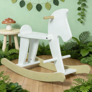 English Elm Classic Wooden Toddler Rocking Horse with White Finish Safe Grip Rails Nursery Play T3971P442259