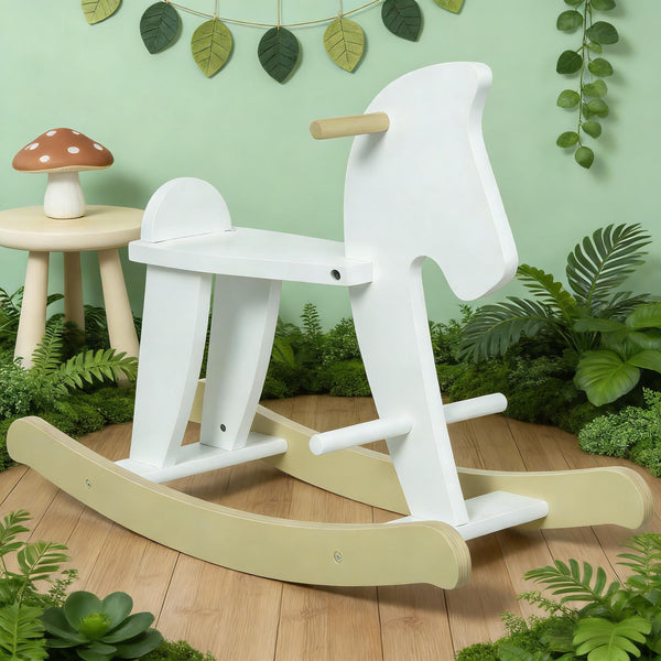 English Elm Classic Wooden Toddler Rocking Horse with White Finish Safe Grip Rails Nursery Play T3971P442259