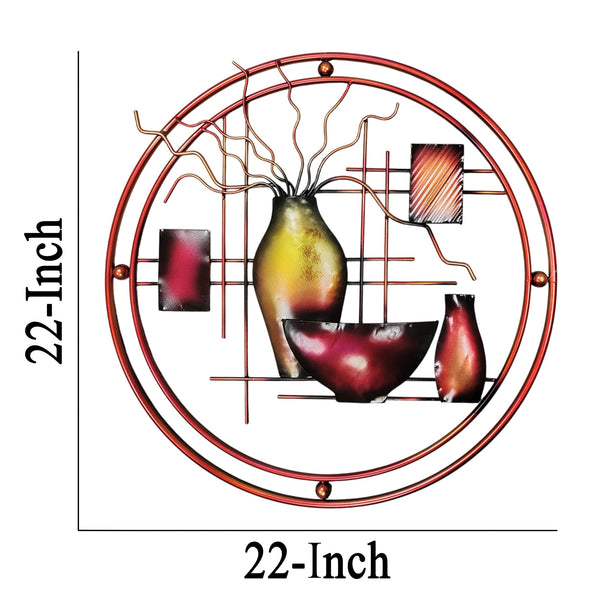 English Elm 22 Round Metal Wall Art 22" Multicolor 3D Vase & Geometric Decor — Rust‑Free Alloy, Easy Mounting B056P390827