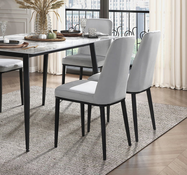 English Elm Contemporary 7-Piece Dining Set With Luxe Beige Velvet Chairs & Durable Sintered Stone Tabletop B011S01865