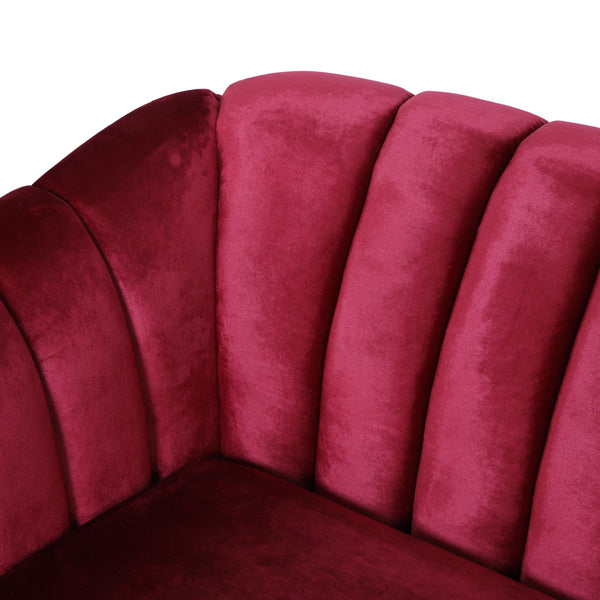 English Elm 3-seater Velvet Sofa with Button Tufting Shell Arms and Tapered Legs for Living Room Wine Red 66957.00ANVLTWINE_66957.00BNVLTWINE