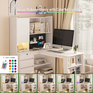 English Elm L Shaped Desk With Integrated Charger & Led Light – Modern Corner Computer & Gaming Workstation With Storage W1321S00016