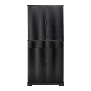English Elm 72" Fluted Kitchen Pantry Cabinet with Anti-Tilt Stabilizers, Triple-Fold Hinges, Spice Door Racks and Deep Storage Black W2917P294985