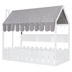 English Elm {slats Are Not Included} Twin Montessori House Floor Bed Kids Tent Lights Shelves Pinewood Frame White N708P407962K
