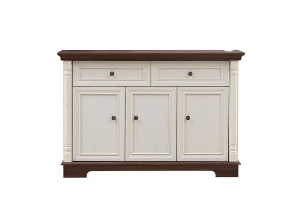 English Elm Farmhouse Large Wall Storage Cabinet - Roman Column Design, Versatile Coffee Bar & Wine Cooler Stand W2393P300539
