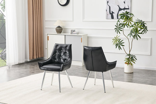 English Elm Crocodile Textured Pu Leather Accent Chair Diamond Tufted with Chrome Metal Legs W3493P456316