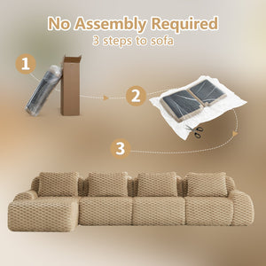 English Elm 146" Modular L-shaped Sectional Flannelette Sofa with Ottoman Tool-free Living Room Setup Light Camel W714S01515