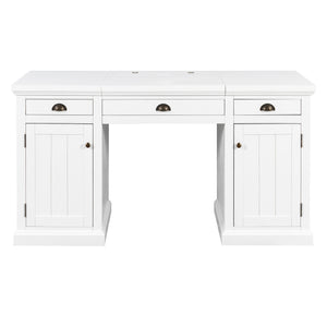 English Elm 67" White Executive Desk with Cabinet Storage Drawers and Usb Ports for Home Office N751S415500K