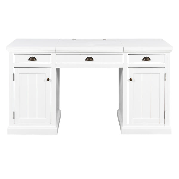 English Elm 67" White Executive Desk with Cabinet Storage Drawers and Usb Ports for Home Office N751S415500K