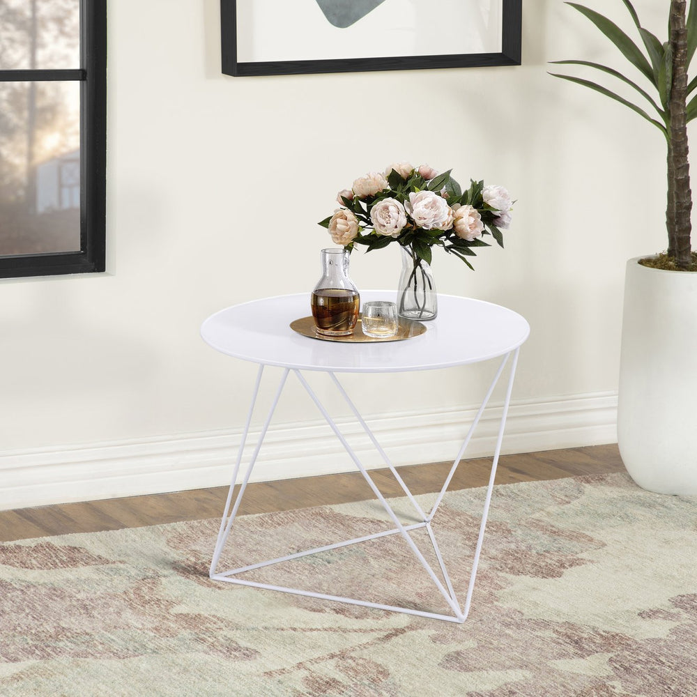 English Elm White Modern Geometric Metal Accent Table for Small Spaces — Durable Powder-Coated Scratch-Resistant Design B062P186454