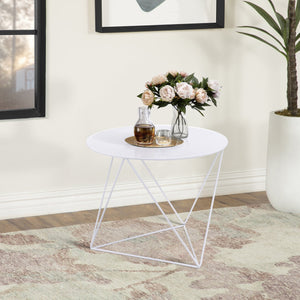 English Elm White Modern Geometric Metal Accent Table for Small Spaces — Durable Powder-Coated Scratch-Resistant Design B062P186454
