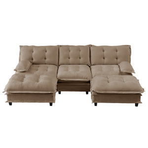 English Elm 107" U Shaped Chenille Sectional Cloud Sofa with Ottomans Deep Seat Modular Living Room Light Coffee W714S01709