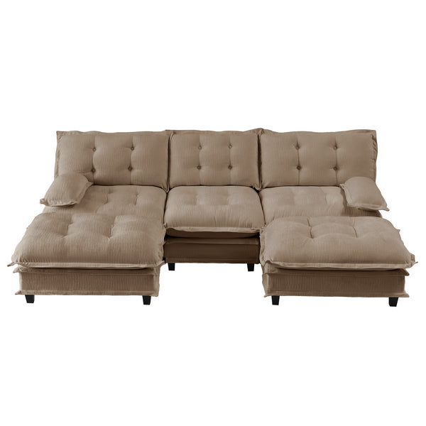 English Elm 107" U Shaped Chenille Sectional Cloud Sofa with Ottomans Deep Seat Modular Living Room Light Coffee W714S01709