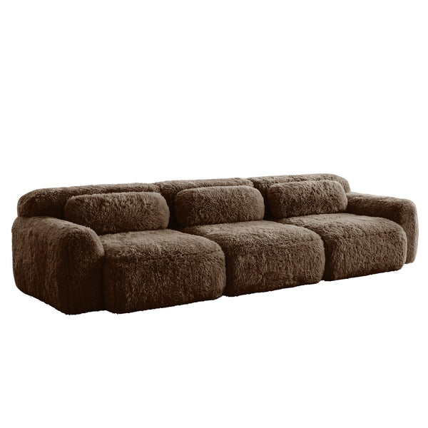 English Elm 114''soft Plush Modular Sectional Sofa with Cloud Cushions for Living Room Theater Chocolate W714S01540