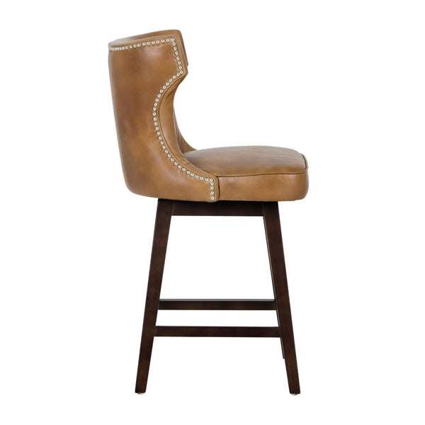 Sunpan Neville Swivel Counter Stool - Vintage Tobacco Faux Leather with Silver Nailheads & Espresso Legs