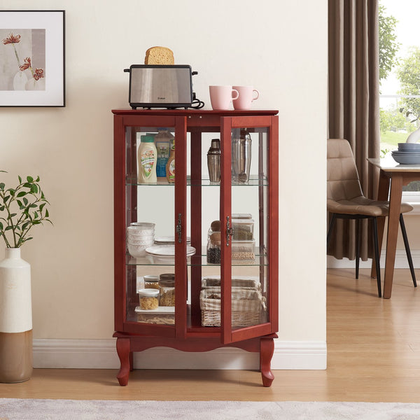 English Elm 2 Doors Curio Cabinet With Adjustable Shelves, Lighted Display & Mirrored Back For Home Or Office W2275P177196