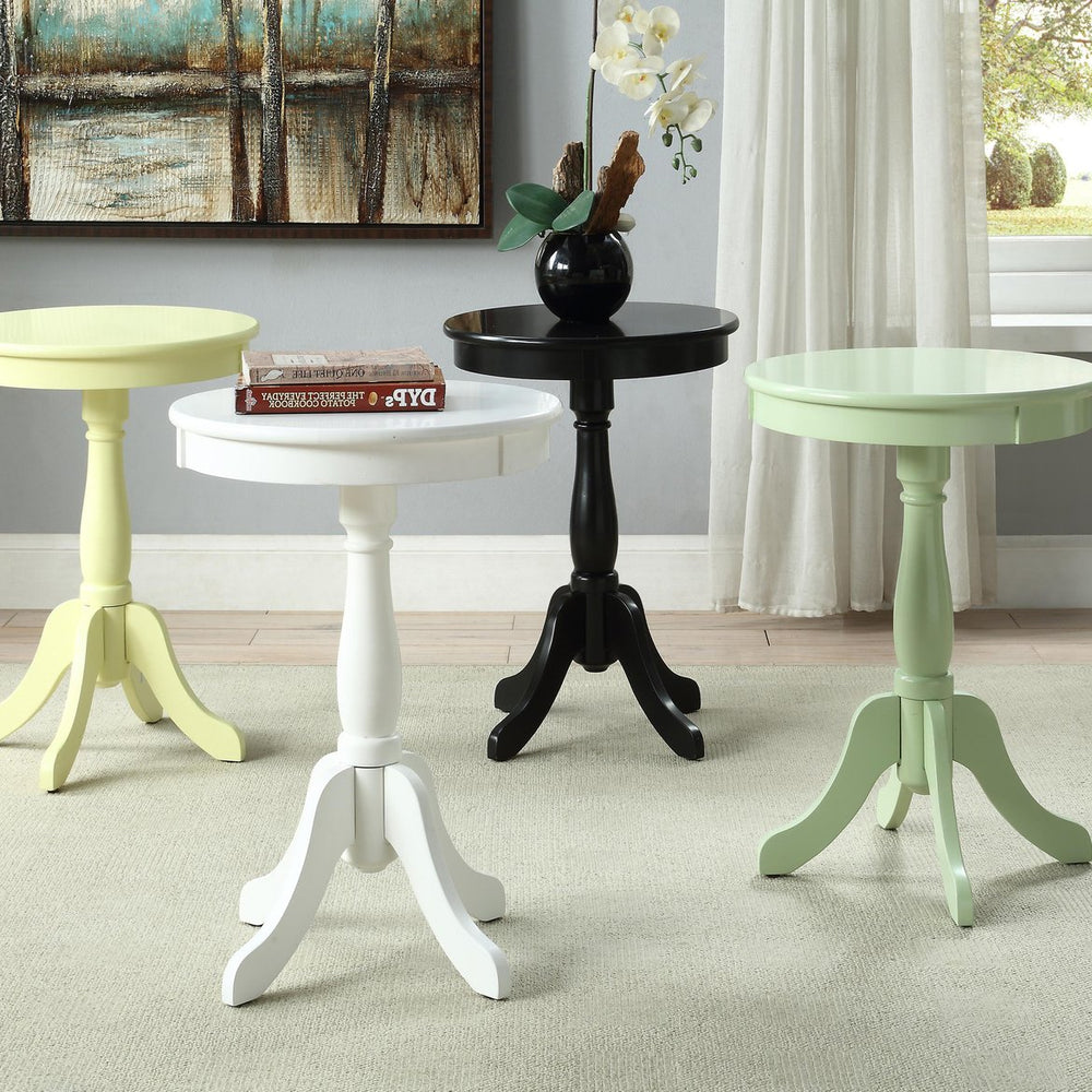 English Elm White Cottage Side Table with Turned Pedestal Base — Solid Wood Farmhouse Accent Table, 25.5" H B062P181369