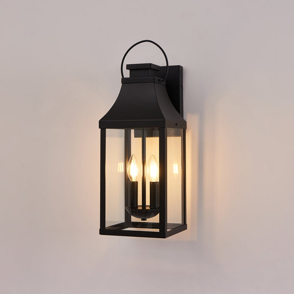 English Elm 20'' Matte Black Lantern Wall Sconce 2-light Outdoor Fixture for Porch Garage Entryway W1340P379244
