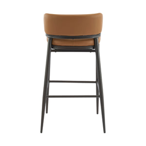 English Elm Christopher Knight Home® - Metal Industrial Leathaire Barstool Set of 2 with Comfortable Seat, Footrest, Non‑Slip Feet, Durable Frame Brown N771P247188W