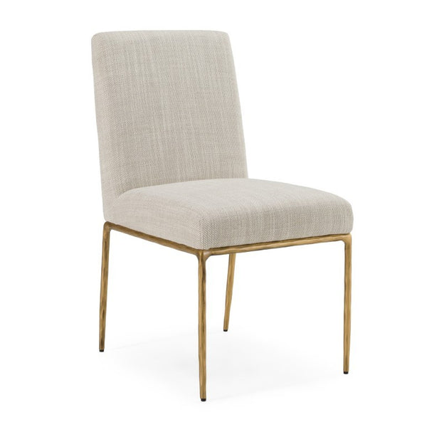 VIG Furniture Beasley Off-White Linen Dining Chair With Brass Frame, Sculpted Comfort, Durable 380Lb Capacity VGMY-3756-WHT