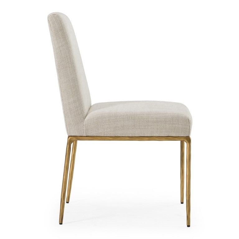 VIG Furniture Beasley Off-White Linen Dining Chair With Brass Frame, Sculpted Comfort, Durable 380Lb Capacity VGMY-3756-WHT