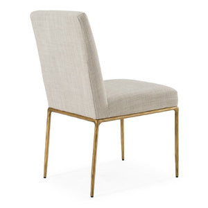 VIG Furniture Beasley Off-White Linen Dining Chair With Brass Frame, Sculpted Comfort, Durable 380Lb Capacity VGMY-3756-WHT